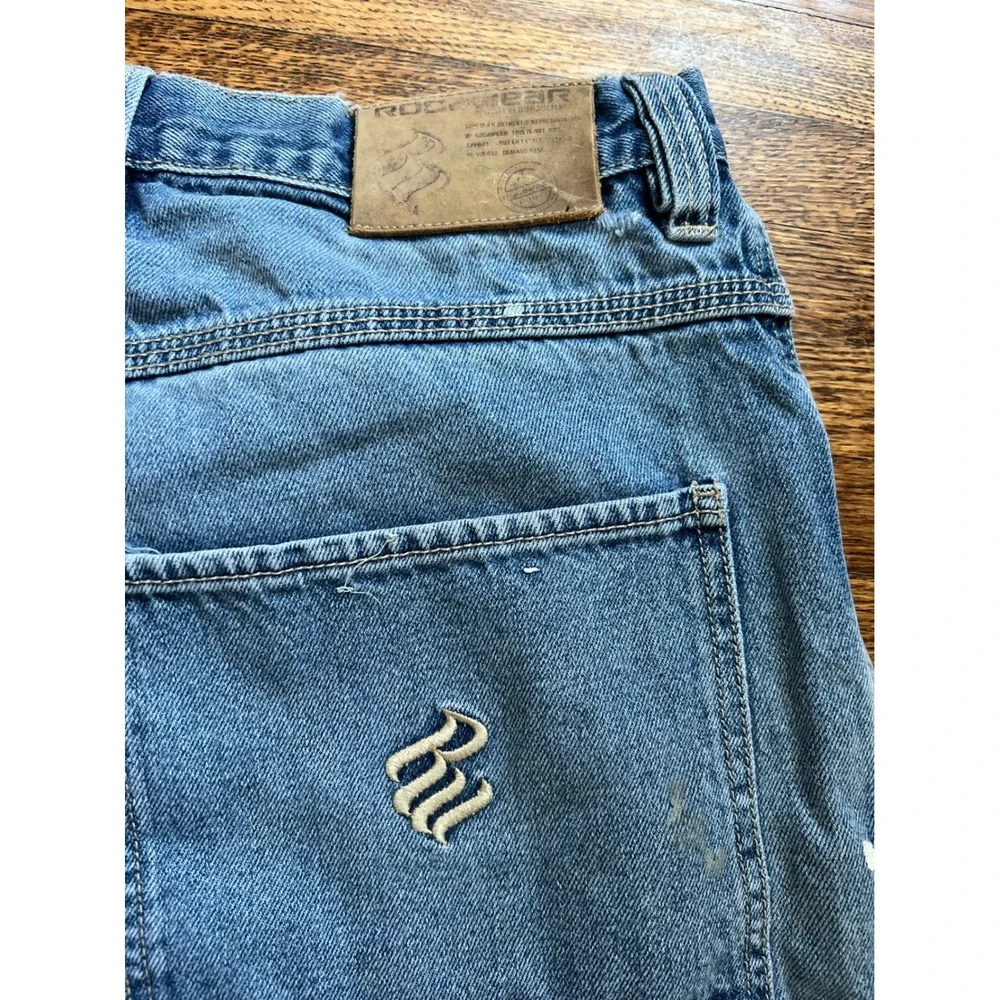 Vintage‎ Rocawear Y2K Thrashed Distressed Denim Carpenter Shorts Mens 36 Blue
